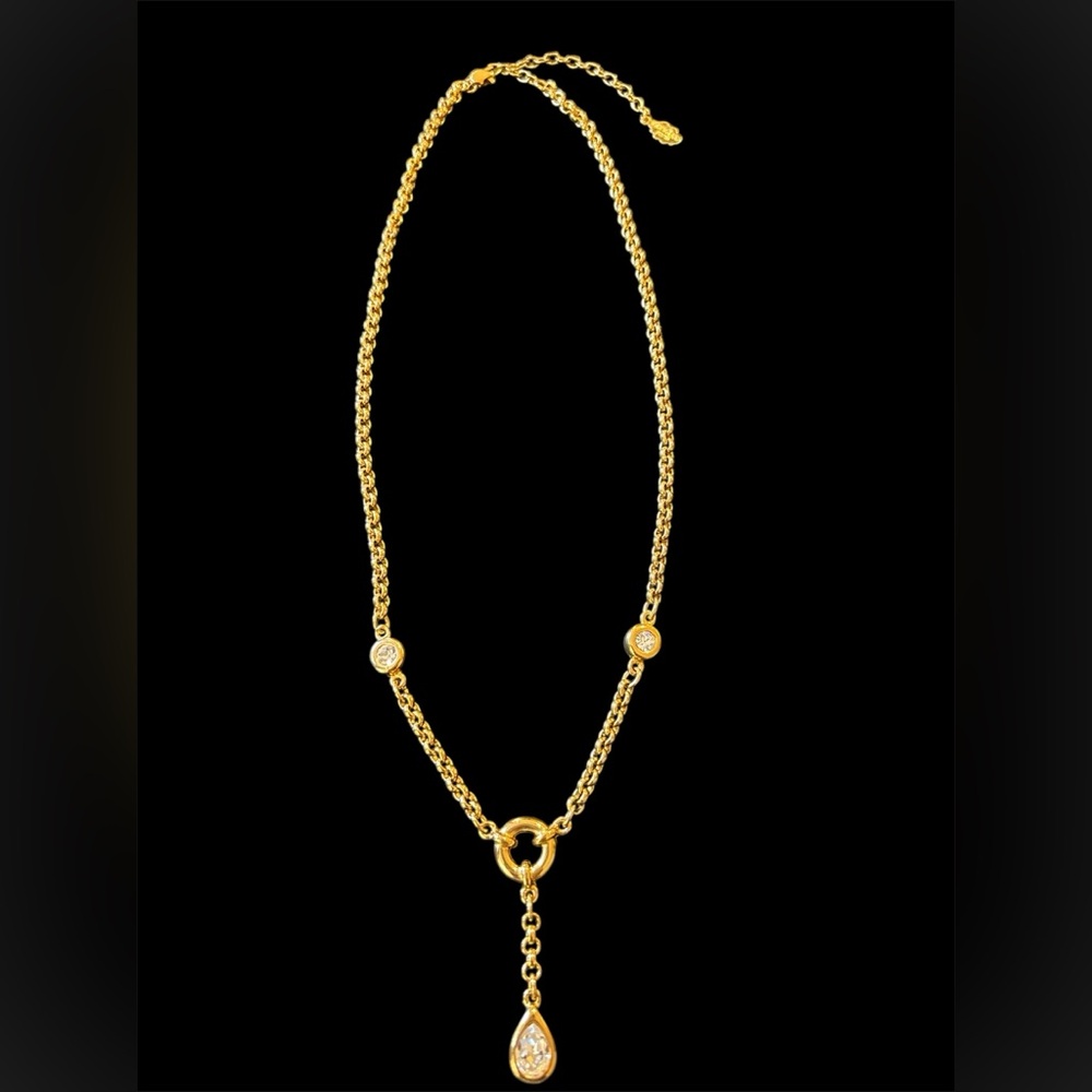 Vintage Courreges Paris gold plated rhinestones lariat necklace
